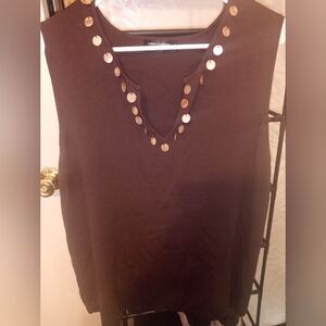 💥Cable & Gauge Dark Brown Sleeveless Sweater with Gold Dangle Details Size 2XL